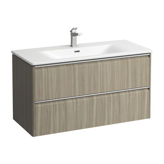 Laufen Waschtisch mit Unterbau Palace SET 450x1000x545mm, Ulme hell, Weiß, 1 Hahnloch, Überlauf, 2 Schubladen, Griffleiste
