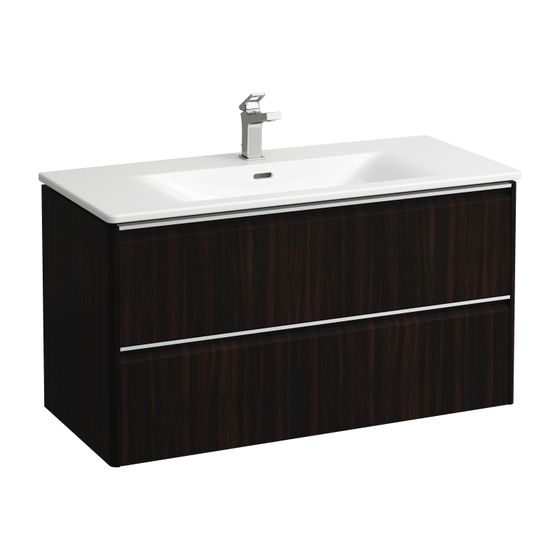 Laufen Waschtisch mit Unterbau Palace SET 450x1000x545mm, Ulme dunkel, Weiß, 1 Hahnloch, Überlauf, 2 Schubladen, Griffleiste