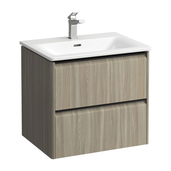 Laufen Waschtisch mit Unterbau Palace SET 450x600x545mm, Ulme hell, Schwarz, Weiß, 1 Hahnloch, 2 Schubladen, Griffleiste