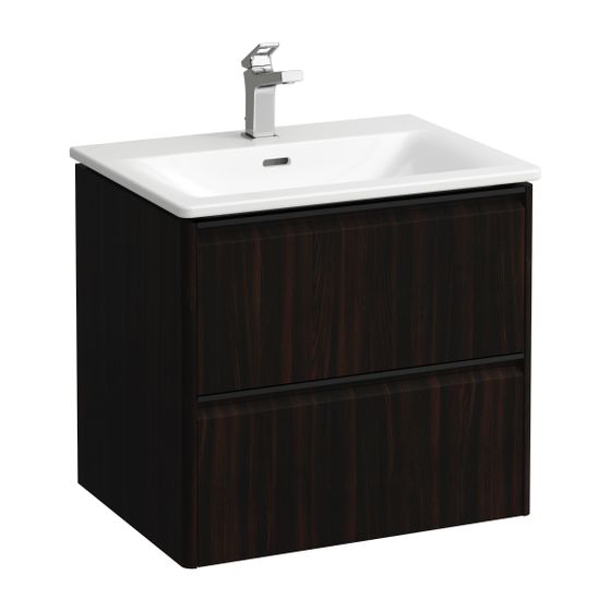 Laufen Waschtisch mit Unterbau Palace SET 450x600x545mm, Ulme dunkel, Schwarz, Weiß, 1 Hahnloch, 2 Schubladen, Griffleiste