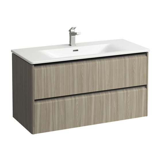 Laufen Waschtisch mit Unterbau Palace SET 450x1000x545mm, Ulme hell/Schwarz/Weiß, 1 Hahnloch, Überlauf, 2 Schubladen, Griffleis.