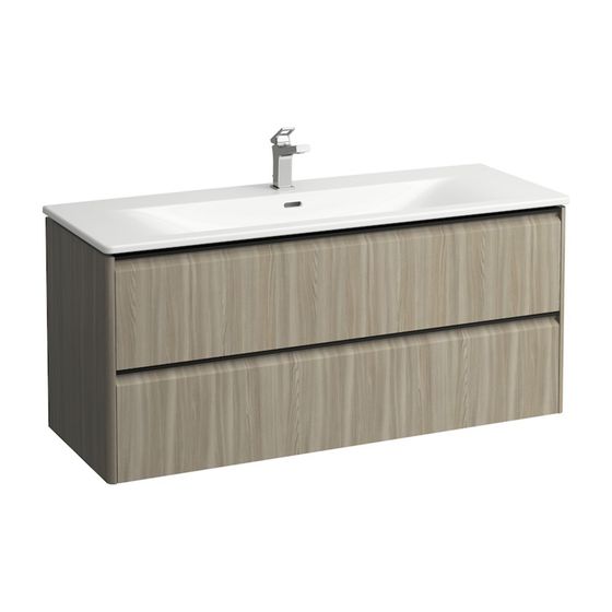 Laufen Waschtisch mit Unterbau Palace SET 450x1200x545mm, Ulme hell, Schwarz, Weiß, 1 Hahnloch, Überlauf, 2 Schubladen, Griffl.