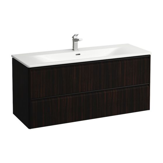 Laufen Waschtisch mit Unterbau Palace SET 450x1200x545mm, Ulme dunkel, Schwarz, Weiß, 1 Hahnloch, Überlauf, 2 Schublad., Griffl.