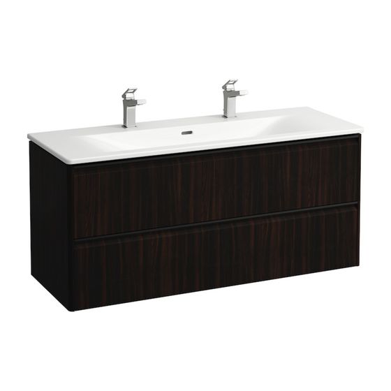 Laufen Waschtisch mit Unterbau Palace SET 450x1200x545mm, Ulme dun./Weiß, 1 Hahnloch, links/rechts, Überlauf, 2 Schubl., Griffl.