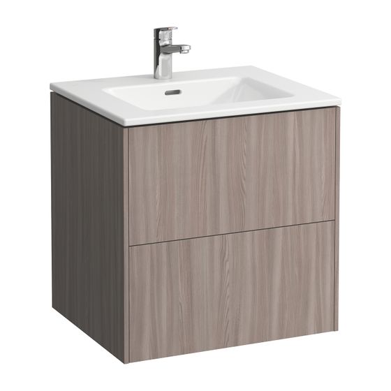 Laufen Waschtisch mit Unterbau Pro S Set BASE 500x600x610mm, Ulme hell/Weiß, 1 Hahnloch, mit Überlauf, 2 Schubladen, Push/Pull