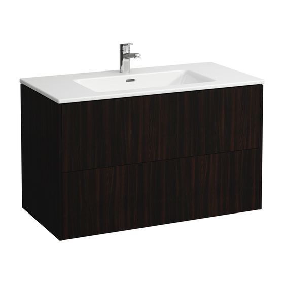 Laufen Waschtisch mit Unterbau Pro S Set BASE 500x1000x610mm, Ulme dunkel/Weiß, 1 Hahnloch, mit Überlauf, 2 Schublad., Push/Pull