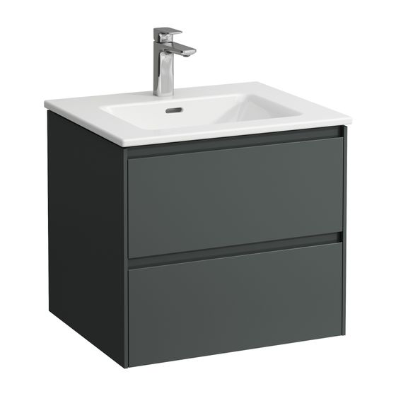 Laufen Waschtisch mit Unterbau Pro S Set LANI 500x600x540mm, Verkehrsgrau, Weiß, 1 Hahnloch, 2 Schubladen, Griffleiste