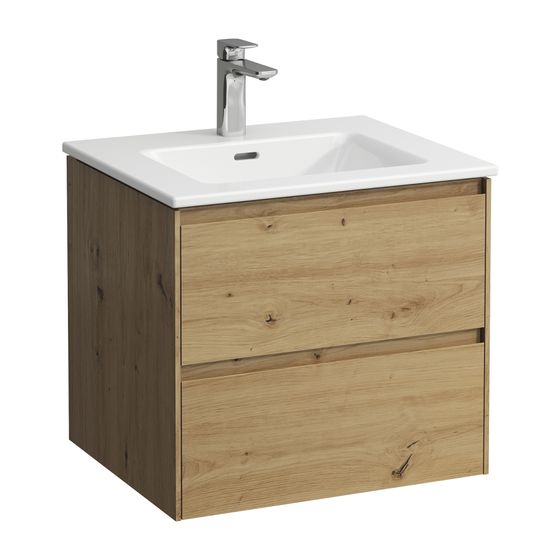 Laufen Waschtisch mit Unterbau Pro S Set LANI 500x600x540mm, Wildeiche, Weiß, 1 Hahnloch, 2 Schubladen, Griffleiste