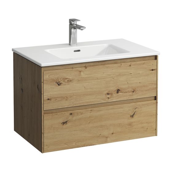 Laufen Waschtisch mit Unterbau Pro S Set LANI 500x800x540mm, Wildeiche, Weiß, 1 Hahnloch, 2 Schubladen, Griffleiste