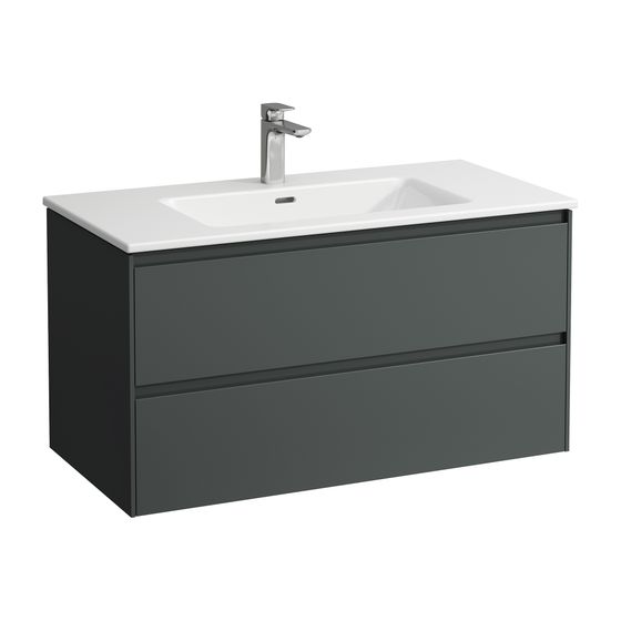 Laufen Waschtisch mit Unterbau Pro S Set LANI 500x1000x540mm, Verkehrsgrau, Weiß, 1 Hahnloch, 2 Schubladen, Griffleiste