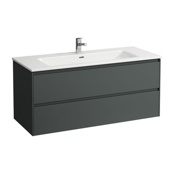 Laufen Waschtisch mit Unterbau Pro S Set LANI 500x1200x540mm, Verkehrsgrau, Weiß, 1 Hahnloch, 2 Schubladen, Griffleiste