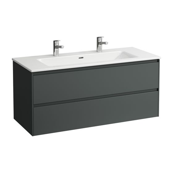 Laufen Waschtisch mit Unterbau Pro S Set LANI 500x1200x540mm, Grau/Weiß, 1 Hahnloch links/rechts, Überlauf, 2 Schubl., Griffl.