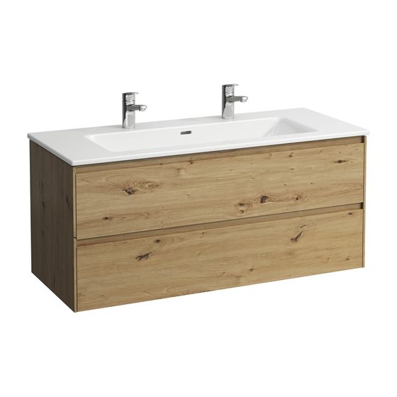 Laufen Waschtisch mit Unterbau Pro S Set LANI 500x1200x540mm, Wildeiche/Weiß, 1 Hahnloch links/rechts, Überl., 2 Schub., Griffl.