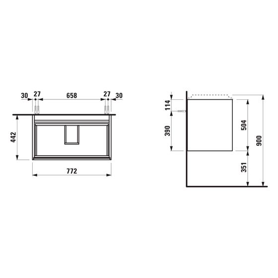 Laufen Waschtischunterbau Lani 830x520x595mm, mit 2 Schubalden, für H814074, Verkehrsgrau