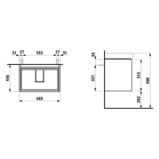 Laufen Waschtischunterbau Base 2.0 446x669x515mm, mit 2 Schubladen, Griffmulde, für H810967, Specialcolor