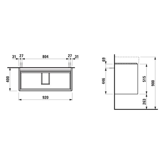 Laufen Waschtischunterbau Base 2.0 400x920x515mm, mit 2 Schubladen, Griffmulde, für H810287, Verkehrsgrau