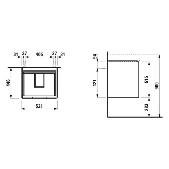 Laufen Waschtischunterbau Juna 446x521x515mm, mit 2 Schubladen und Griffmulde, für H810962, Specialcolor
