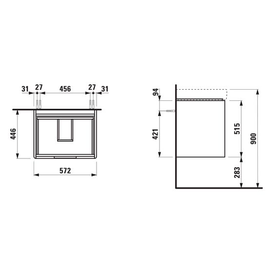 Laufen Waschtischunterbau Juna 446x572x515mm, mit 2 Schubladen und Griffmulde, für H810963, Weiß matt