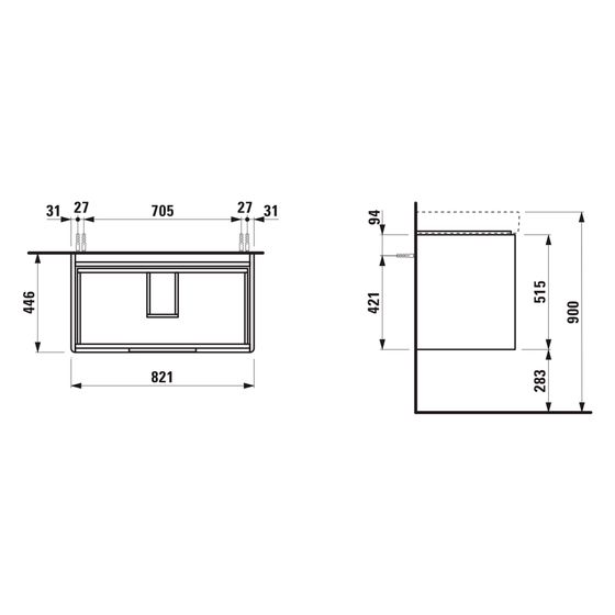 Laufen Waschtischunterbau Juna 446x821x515mm, mit 2 Schubladen und Griffmulde, für H813965, Verkehrsgrau