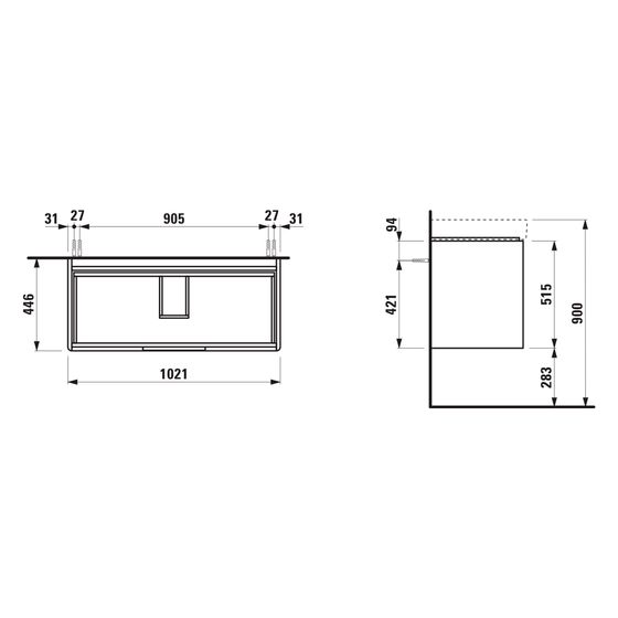 Laufen Waschtischunterbau Juna 446x1021x515mm, mit 2 Schubladen und Griffmulde, für H813966, Multicolor