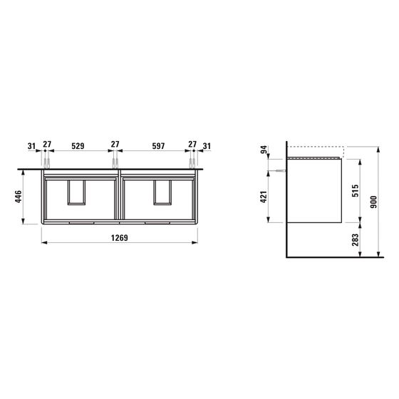 Laufen Waschtischunterbau Juna 446x1269x515mm, mit 4 Schubladen und Griffmulde, für H814968, Verkehrsgrau