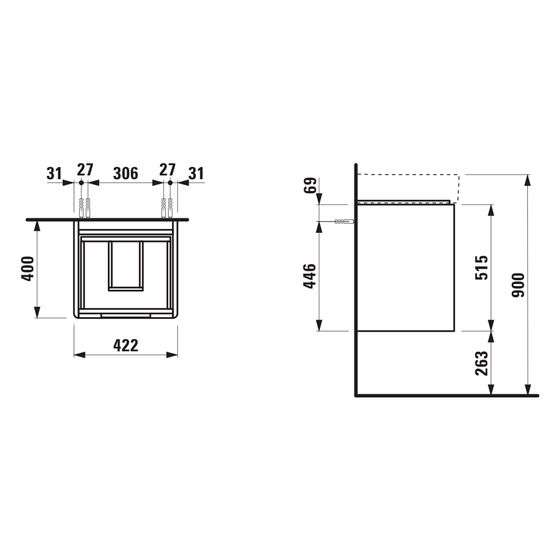 Laufen Waschtischunterbau Juna 400x422x515mm, mit 2 Schubladen und Griffmulde, für H815281, Verkehrsgrau