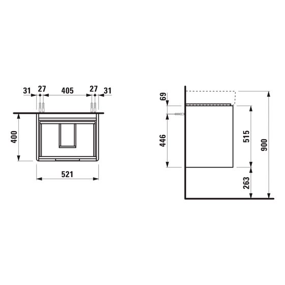Laufen Waschtischunterbau Juna 400x521x515mm, mit 2 Schubladen und Griffmulde, für H810282, Weiß matt