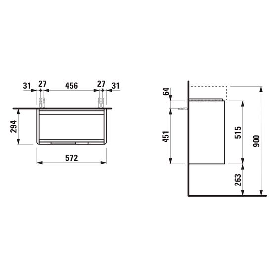 Laufen Waschtischunterbau Juna 294x572x515mm, mit 2 Türen und Griffmulde links, für H815285, Verkehrsgrau