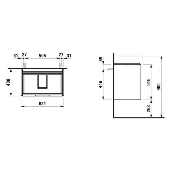 Laufen Waschtischunterbau Juna 400x621x515mm, mit 2 Schubladen und Griffmulde, für H810284, Multicolor