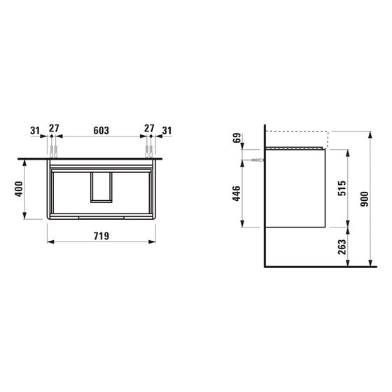 Laufen Waschtischunterbau Juna 400x719x515mm, mit 2 Schubladen und Griffmulde, für H810285, Wildeiche