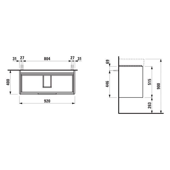 Laufen Waschtischunterbau Juna 400x920x515mm, mit 2 Schubladen und Griffmulde, für H810287, Wildeiche