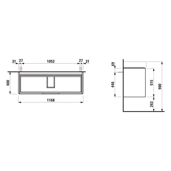 Laufen Waschtischunterbau Juna 400x1168x515mm, mit 2 Schubladen und Griffmulde, für H810289, Specialcolor