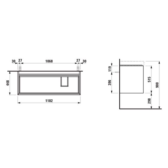 Laufen Waschtischunterbau Meda 448x1182x515mm, mit 2 Schubladen und integrierter Griffleiste, für H817119, Cappuccino
