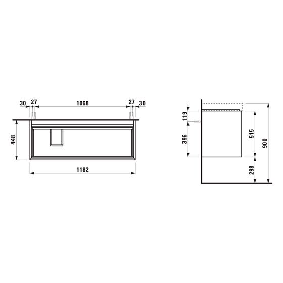 Laufen Waschtischunterbau Meda 448x1182x515mm, mit 2 Schubladen und integrierter Griffleiste, für H817110, Wildeiche