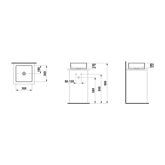 Laufen Waschtisch-Schale Living Saphirkeramik 360x360x130mm, Mattschwarz, quadratisch, ohne Hahnloch/Überlauf