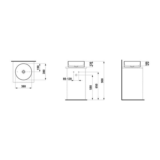 Laufen Waschtisch-Schale Living Saphirkeramik 380x380x130mm, Mattgraphit, rund, ohne Hahnloch/Überlauf