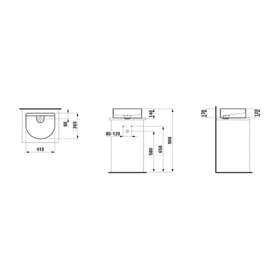 Laufen Waschtisch-Schale Sonar 365x410x130mm, ohne Hahnloch und Überlauf, Schwarz matt