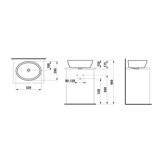 Laufen Waschtisch-Schale Laufen Pro B 390x520x175mm, Mattschwarz, ohne Hahnloch/Überlauf