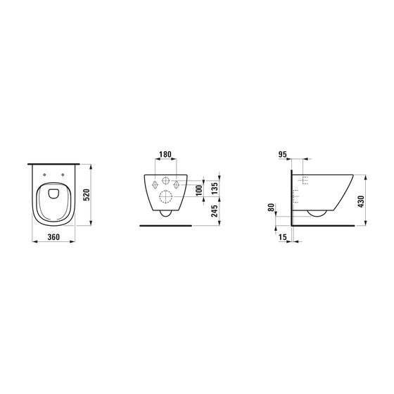 Laufen Tiefspül-WC wandhängend Lua 520x360mm, spülrandlos, verdeckte Befestigung, Weiß matt