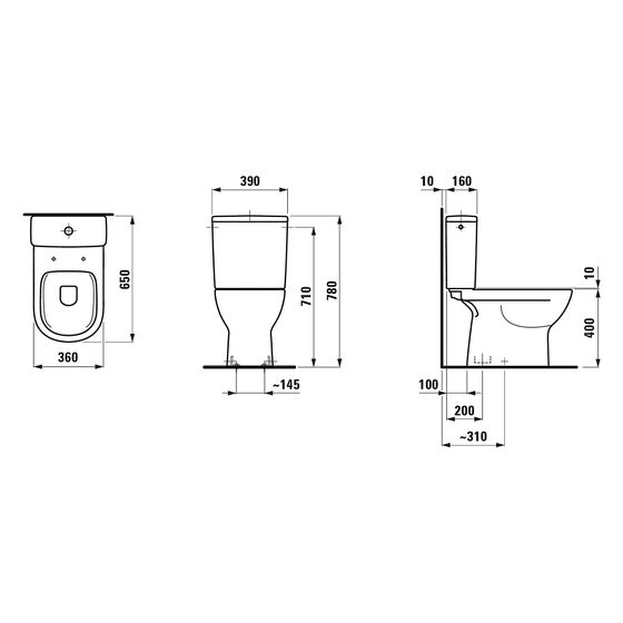 Laufen Tiefspül-WC Kombination Lua 670x360x400mm, spülrandlos, Abgang senkrecht, Weiß