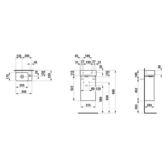Laufen Waschtisch-Set Val mit Unterbau Juna 220x340x635mm, mit 1 HL und 1 Tür mit Griffmulde, ohne ÜL, Weiß/Specialcolor