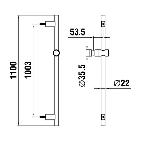 Laufen Brausestange TwinGliss, PVD Gold, Höhe 1100mm, Vollmetall, integrierte Bohrloch-Montagehilfe