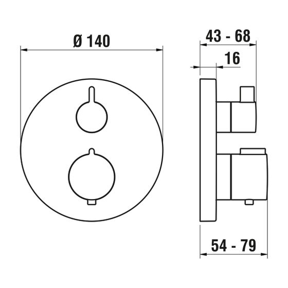 Laufen 2-Griff-Brausethermostat, UP, TwinTHERM zu Simibox Standard/Light, 1 Mischw.-abg., 1-Weg-Mengenreg., PVD Edelstahl-Optik