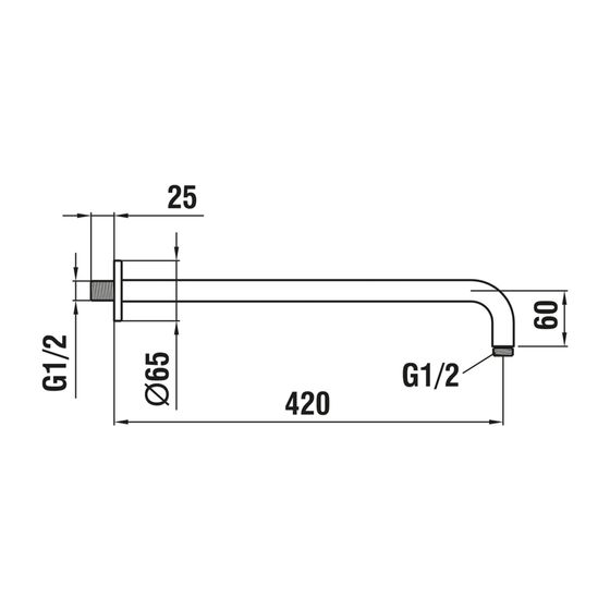 Laufen Brausewandarm, PVD Gold, runde Rosette, Ausladung 420mm