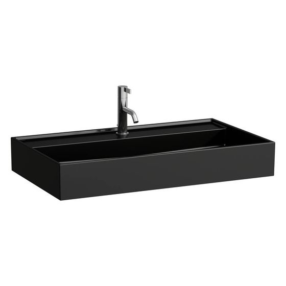 Laufen Waschtisch Kartell unterbaufähig 800x460x120mm, mit 1 Hahnloch, ohne Überlauf, Schwarz glänzend