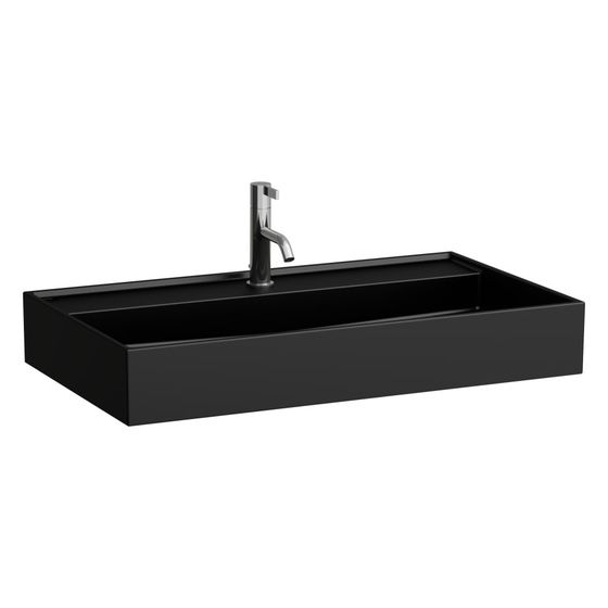 Laufen Aufsatzwaschtisch Kartell 460x800x120mm, mit 1 Hahnloch, ohne Überlauf, Schwarz matt