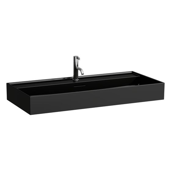 Laufen Aufsatzwaschtisch Kartell 460x1000x145mm, ohne Hahnloch und Überlauf, Schwarz glänzend