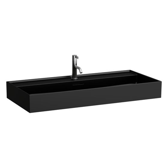 Laufen Waschtisch Kartell unterbaufähig 1000x460x120mm, mit 1 Hahnloch, ohne Überlauf, Schwarz glänzend