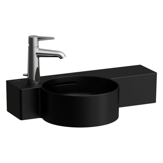 Laufen Handwaschbecken Val 550x315mm, asymmetrisch, Becken links, ohne Hahnloch und Überlauf, Schwarz matt