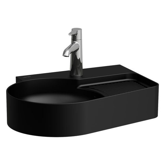 Laufen Waschtisch Val 530x400x115mm, mit semitrockenem Bereich rechts, ohne Hahnloch und Überlauf, Schwarz matt